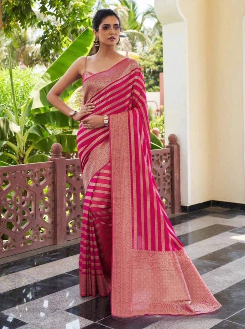 Pink art silk woven saree