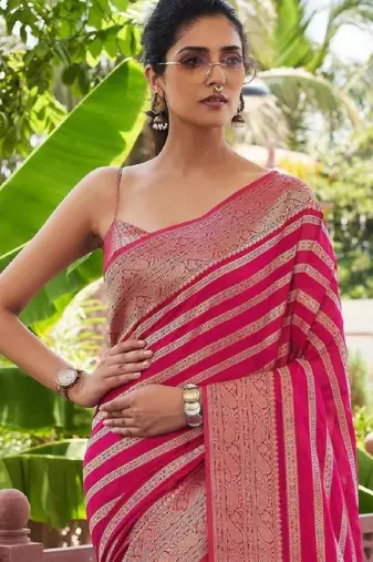 Pink art silk woven saree