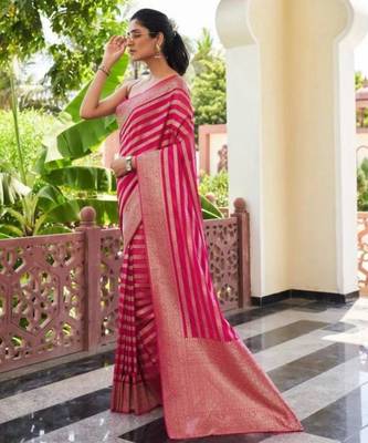 Pink art silk woven saree 5