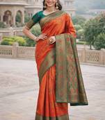 Orange silk blend woven saree