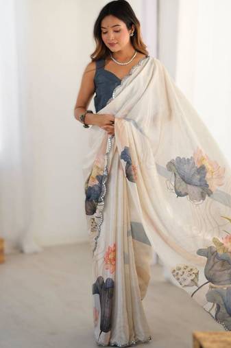 Off white chiffon printed saree