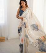 Off white chiffon printed saree