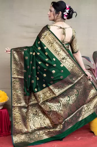 Green silk blend plain saree