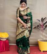 Green silk blend plain saree