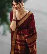 Maroon silk blend woven saree