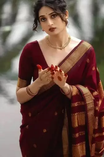Maroon silk blend woven saree