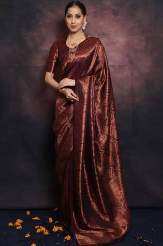 Maroon art silk woven saree