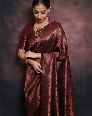 Maroon art silk woven saree 2