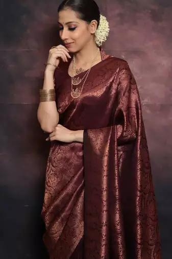 Maroon art silk woven saree
