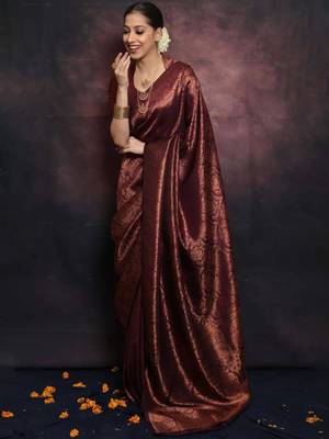Maroon art silk woven saree 4