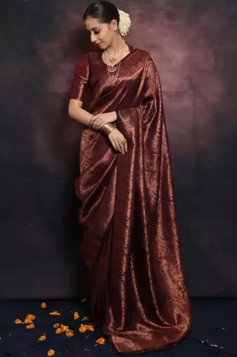 Maroon art silk woven saree