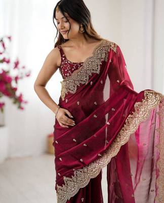 Wine chiffon embroidered saree 3