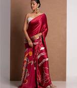 Red satin printed saree