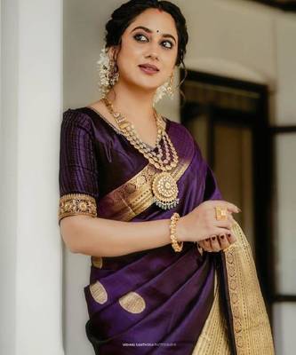 Purple silk blend woven saree 2