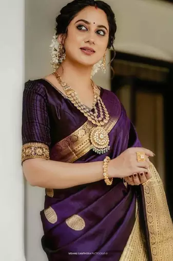 Purple silk blend woven saree