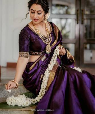 Purple silk blend woven saree 1