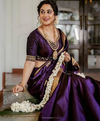 Purple silk blend woven saree 3