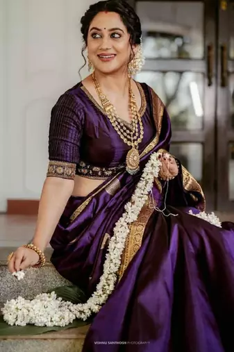 Purple silk blend woven saree