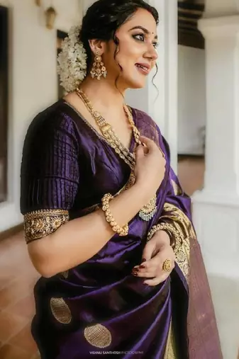 Purple silk blend woven saree