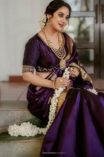 Purple silk blend woven saree