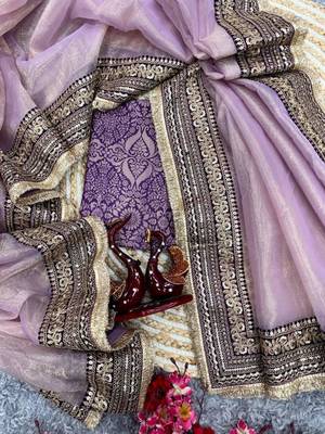 Lavender net embroidered saree 2