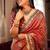 Red silk blend embroidered saree