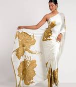 Mustard satin printed saree