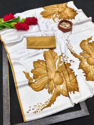 Mustard satin printed saree 2