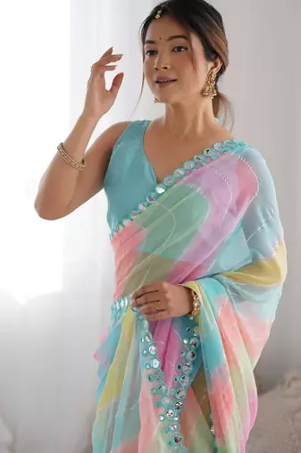 Multicolor georgette printed saree