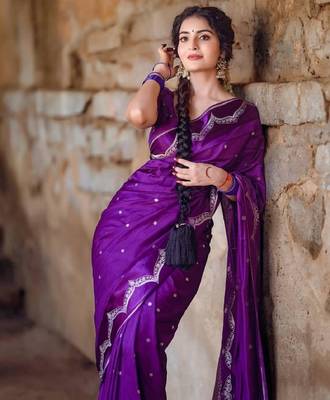 Purple silk blend woven saree 1