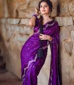 Purple silk blend woven saree