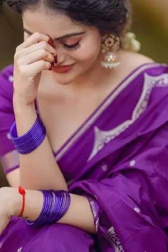 Purple silk blend woven saree