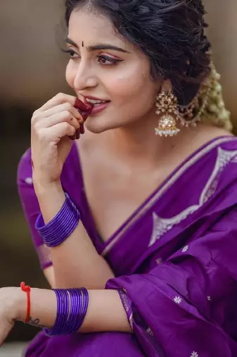 Purple silk blend woven saree