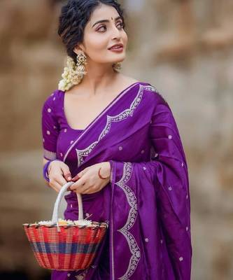 Purple silk blend woven saree 4