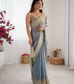 Grey chiffon embroidered saree