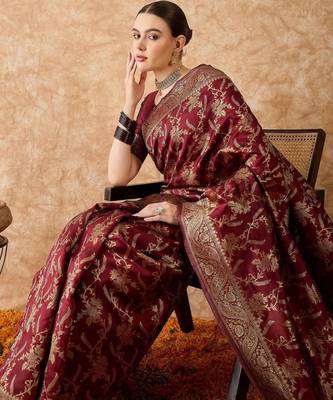Maroon art silk woven saree 2