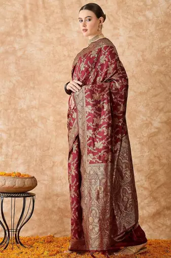 Maroon art silk woven saree