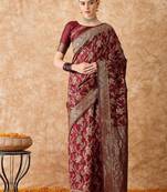Maroon art silk woven saree