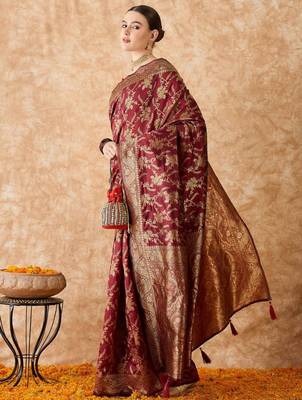 Maroon art silk woven saree 4