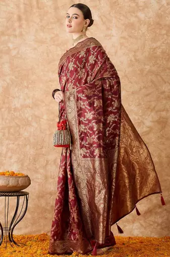 Maroon art silk woven saree