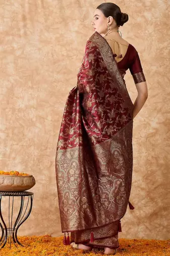 Maroon art silk woven saree