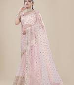 Pink net embroidered saree