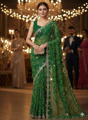 Green georgette embroidered saree 1