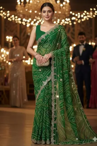 Green georgette embroidered saree