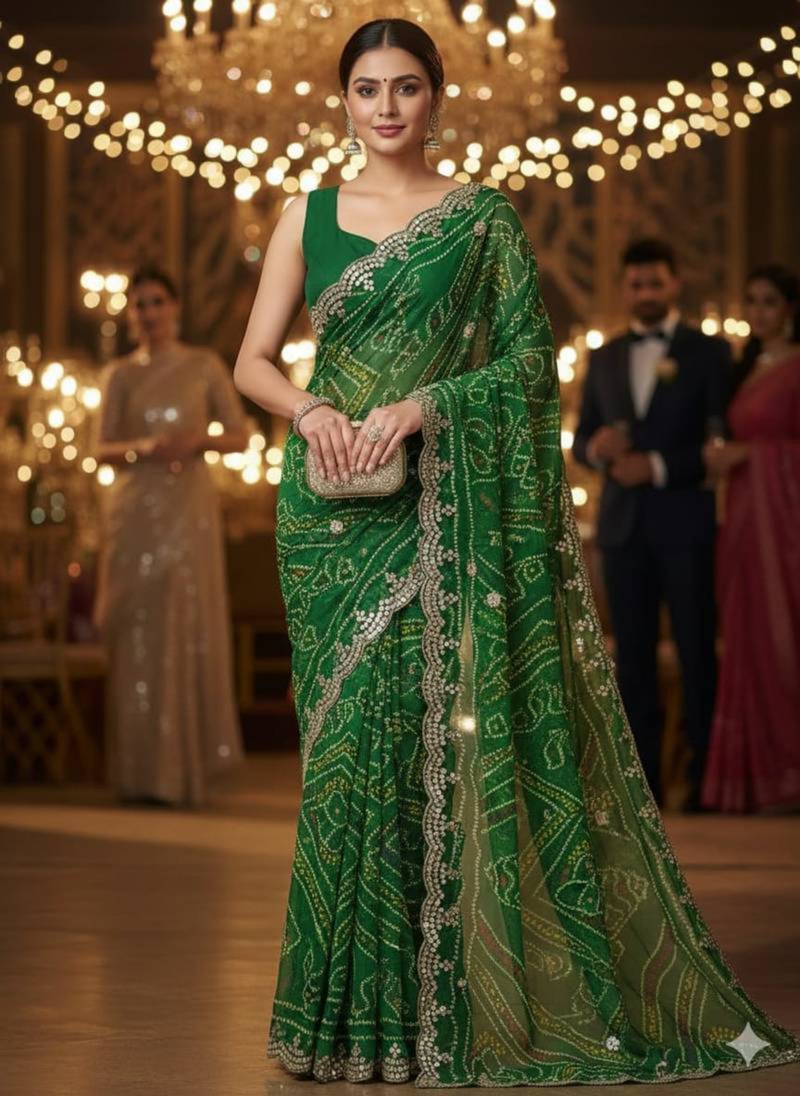 Green georgette embroidered saree