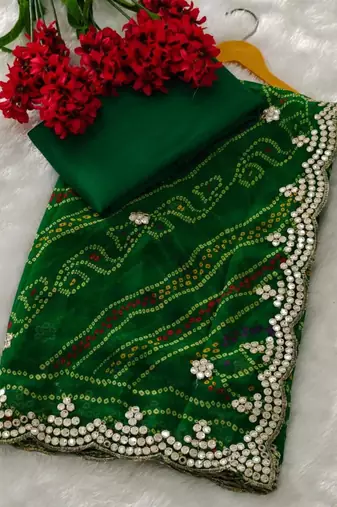 Green georgette embroidered saree
