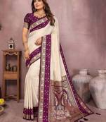 Off white silk blend woven saree