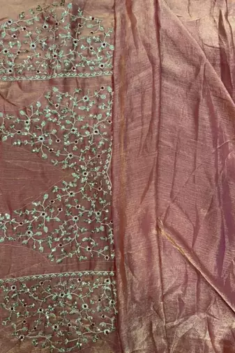 Peach chiffon embroidered saree