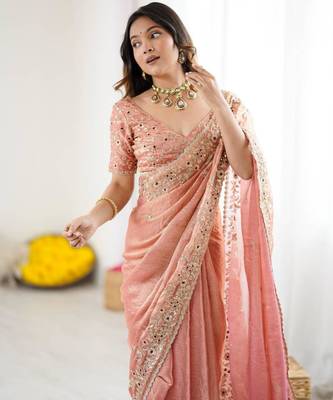 Peach chiffon embroidered saree 4