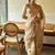 Beige silk blend embroidered saree